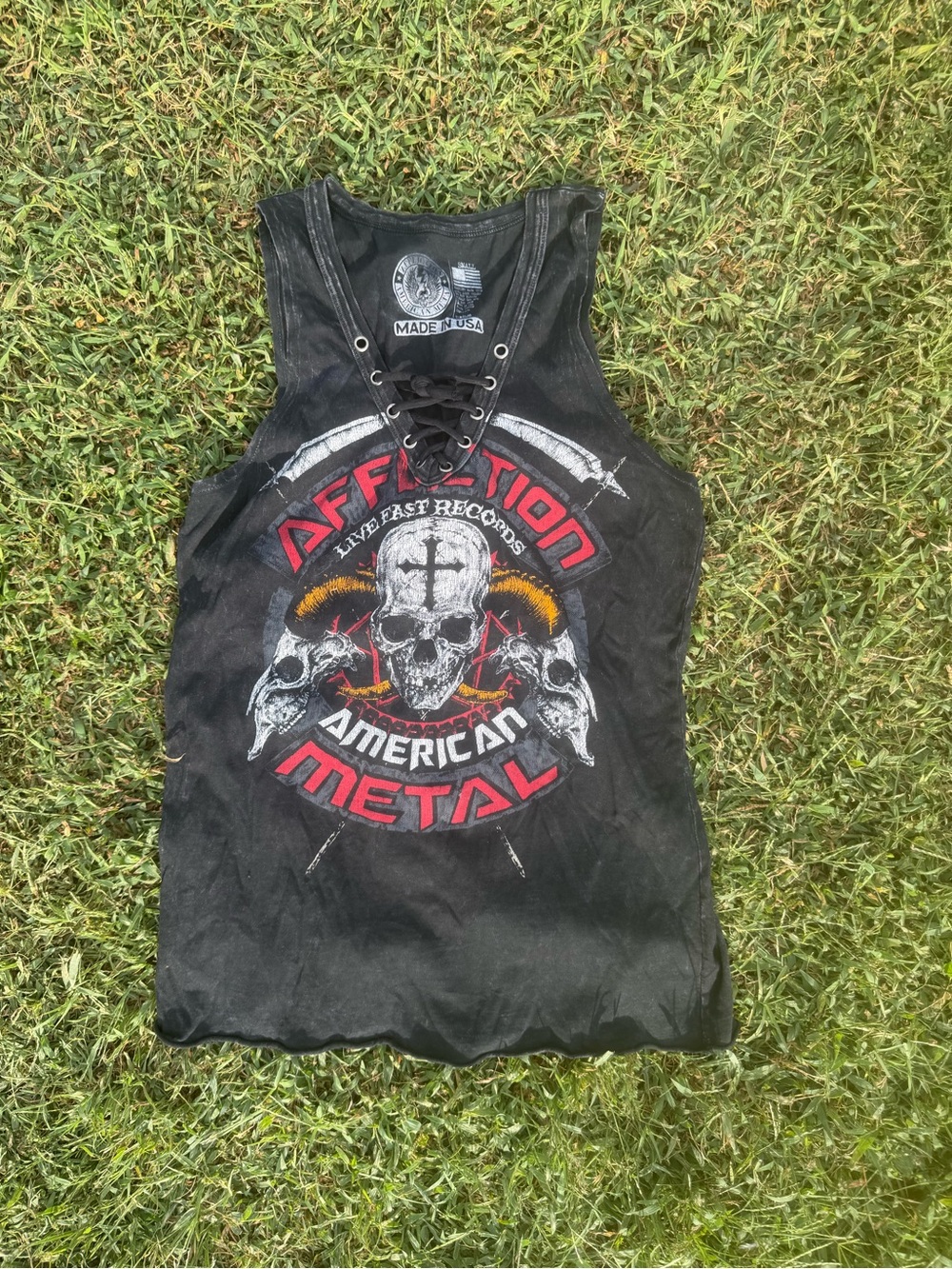 Affliction Black Lace-Up 'American Metal' Graphic Tank Top
